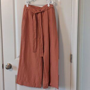 Hem & Thread Pink High Waisted Wide Leg Cropped Pant - Size Medium
